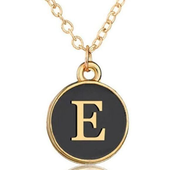 Pendant Necklace Alphabet Letter E Gold & Black Initial Coin Pendant Necklace - Picture 8 of 8